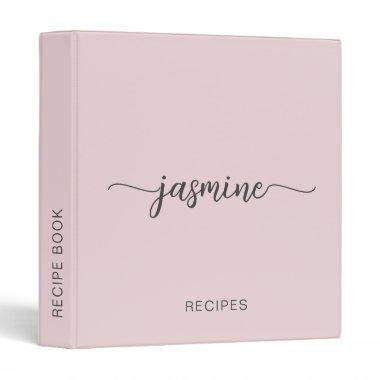 Simple Blush Pink Monogram Cookbook Recipe 3 Ring Binder