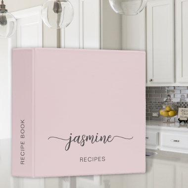 Simple Blush Pink Monogram Cookbook Recipe 3 Ring Binder