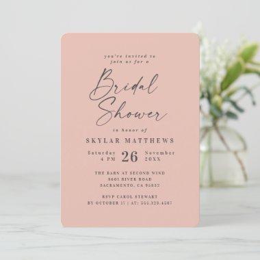 Simple Blush Pink Solid Color Bridal Shower Invitations