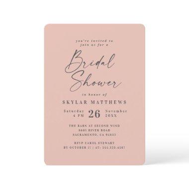 Simple Blush Pink Solid Color Bridal Shower Invitations