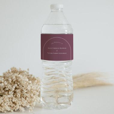 Simple Boho Arch Plum Wedding Water Bottle Label