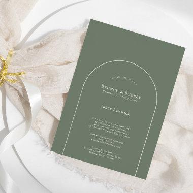 Simple Boho Arch Sage Bridal Brunch and Bubbly Invitations