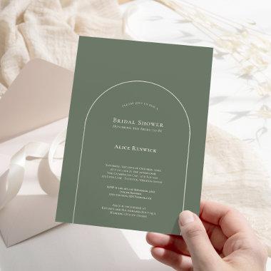 Simple Boho Arch Sage Green Bridal Shower Invitations