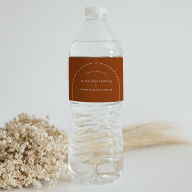 Simple Boho Arch Terracotta Wedding Water Bottle Label