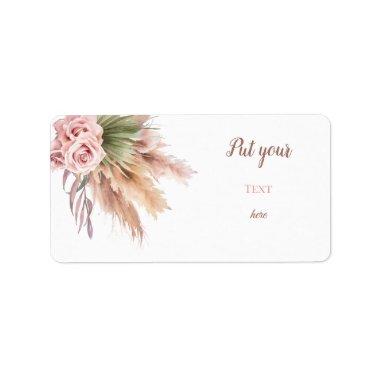 Simple Boho Chic Pampass Grass Dusty Roses Floral Label