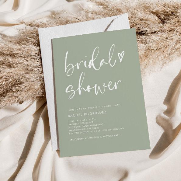 Simple Boho Handwritten Sage Green Bridal Shower  Invitations