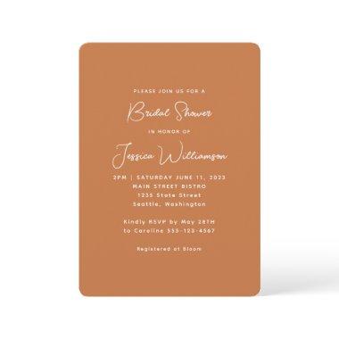 Simple Boho Modern Terracotta Bridal Shower Invitations