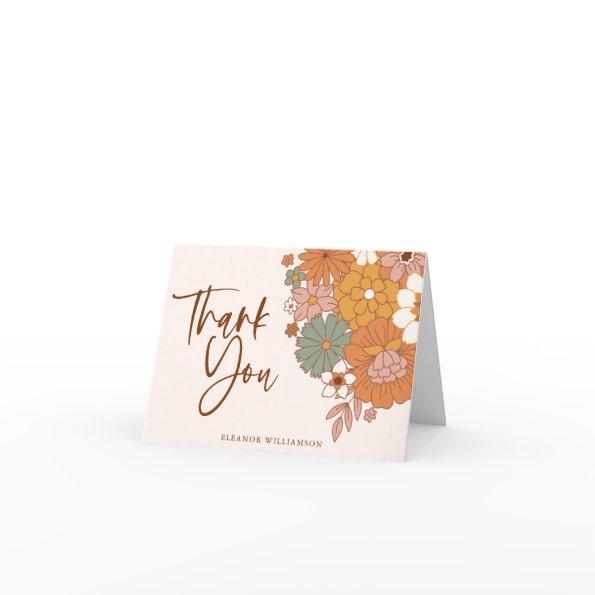 Simple Boho Retro Floral  Custom Name Thank You