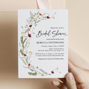 Simple Boho Wreath Wildflower Bridal Shower Invitations