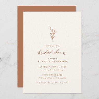Simple Botanical Burnt Orange Bridal Shower Invita Invitations