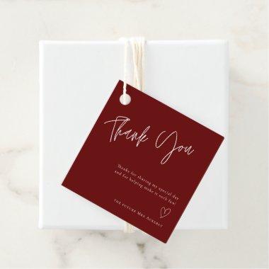 Simple Burgundy Bridal Shower Thank You Favor Tags
