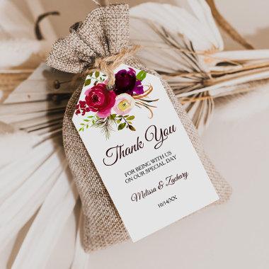 Simple Burgundy Floral Thank You Gift Tags
