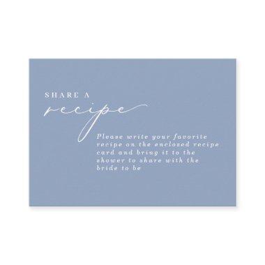 Simple Calligraphy Dusty Blue Bridal Shower Recipe Enclosure Invitations