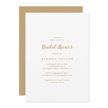 Simple Calligraphy | Gold Back Bridal Shower Invitations