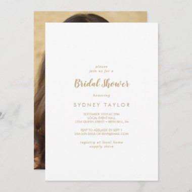 Simple Calligraphy | Gold Photo Bridal Shower Invitations