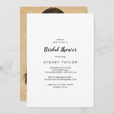 Simple Calligraphy Photo Bridal Shower Invitations
