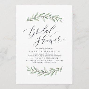 Simple calligraphy rustic greenery bridal shower Invitations