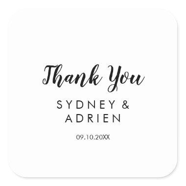 Simple Calligraphy Wedding Thank You Favor Square Sticker