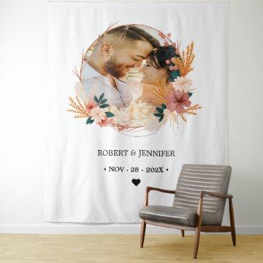 Simple Casual Wedding Welcome Sign with Photo Tapestry