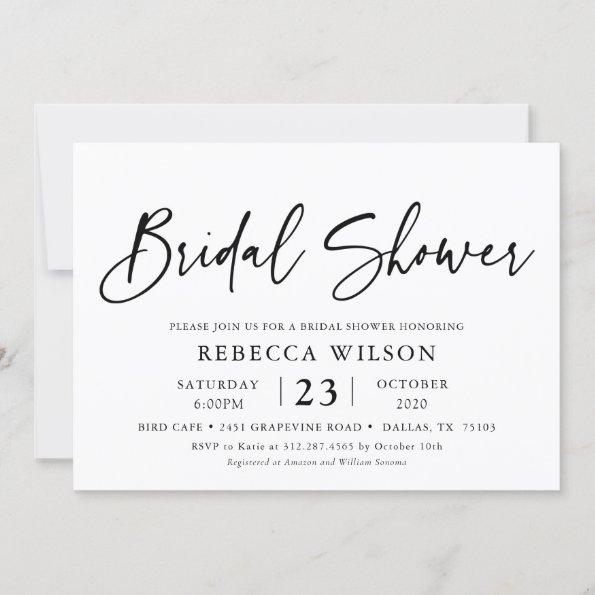 Simple Chic Calligraphy Bridal Shower Invitations