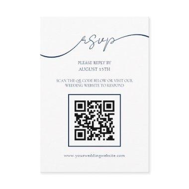 Simple Chic Navy Blue QR Code Wedding RSVP Card