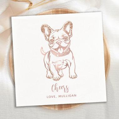 Simple Chic Pink French Bulldog Rose Gold Wedding Napkins