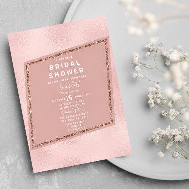 Simple Chic Pink Rose Gold Glitter Bridal Shower Invitation PostInvitations
