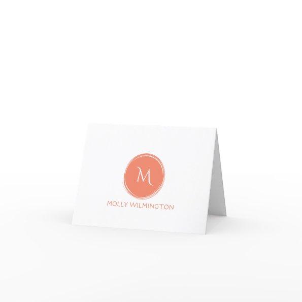 Simple Circle Monogram Coral Folded Note Invitations