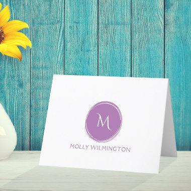 Simple Circle Monogram Lavender Folded Note Invitations