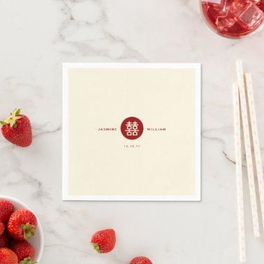 Simple Circle Red Double Happiness Chinese Wedding Paper Napkins