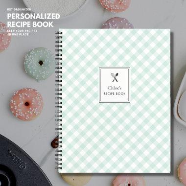 Simple Classic Pretty Sage Green Gingham Recipe Notebook
