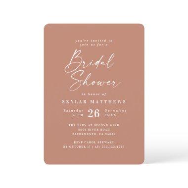 Simple Clay Terracotta Solid Color Bridal Shower Invitations