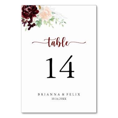 Simple Colorful Classic Floral Wedding Table Number