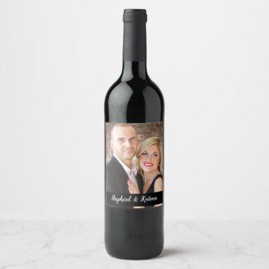 Simple Couples Photo Wedding Wine Label