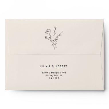 Simple Cream Rustic Floral Wedding Envelope