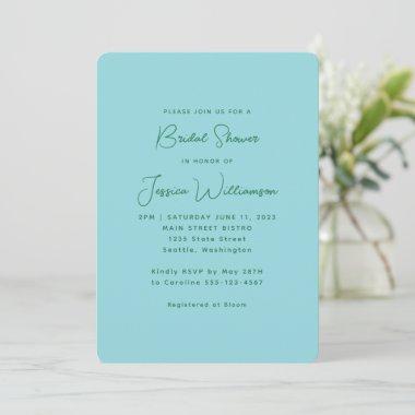 Simple Cute Aesthetic Blue and Green Bridal Shower Invitations