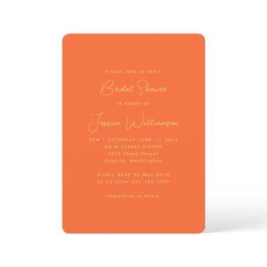 Simple Cute Aesthetic Orange Yellow Bridal Shower Invitations