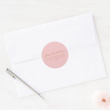 Simple Cute Pink  Return Address Classic Round Sticker