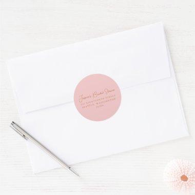 Simple Cute Pink Bridal Shower Return Address Classic Round Sticker