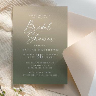 Simple Dark Green & Yellow Ombre Bridal Shower Invitations