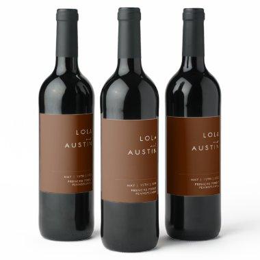 Simple Desert | Dark Cinnamon Wedding Wine Label