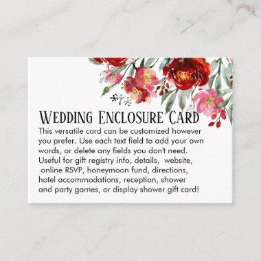 Simple DIY Custom Wedding Red & Pink Flowers Enclosure Invitations