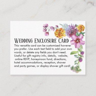 Simple DIY Custom Wedding Watercolor Wildflowers Enclosure Invitations