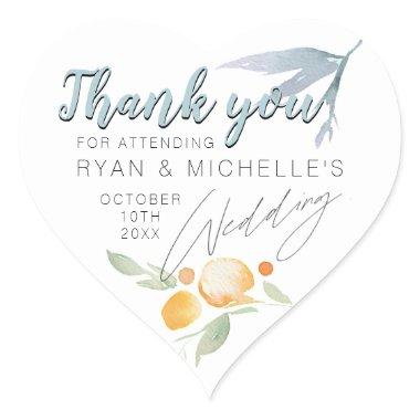 Simple Dusty Blue and Peach Floral Wedding Favor H Heart Sticker