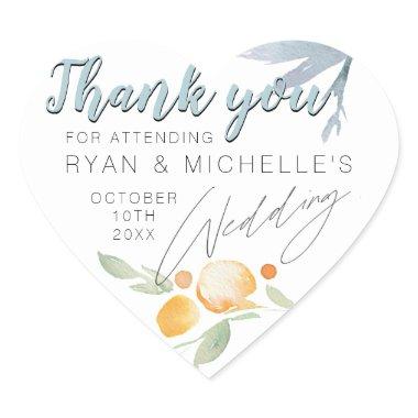 Simple Dusty Blue and Peach Floral Wedding Favor H Heart Sticker