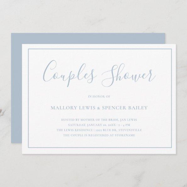 Simple Dusty Blue Elegant Couples Shower Invitations