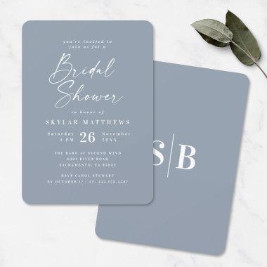 Simple Dusty Blue Solid Color Bridal Shower Invitations