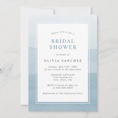 Simple Dusty Blue Watercolor Ombre Bridal Shower Invitations