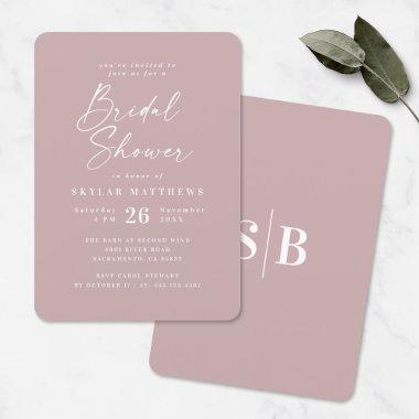 Simple Dusty Mauve Pink Solid Color Bridal Shower Invitations