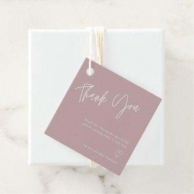 Simple Dusty Rose Bridal Shower Thank You Invitations Favor Tags